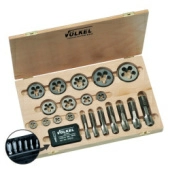 VOLKEL VO-48628 Набор метчиков комбинированных и плашек G(BSP) 1/8-1“, 12 предметов, деревянный кейс