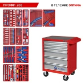 Набор инструментов 288 предметов, "ПРОФИ 288", в красной тележке, МАСТАК 52-06288R Набор инструментов 288 предметов, "ПРОФИ 288", в красной тележке, МАСТАК 52-06288R