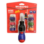 Отвертка 2X DRIVE 38-в-1 короткая с трещоткой WP221050 WORKPRO