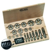 VOLKEL VO-48645 Набор метчиков комбинированных и шестигранных плашек Mf4-Mf20, мелкий шаг, 26 предметов, деревянный
