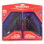 Ключи 6-гранные длинные 30шт ММ/Дюйм в боксе проф WP222018 WORKPRO