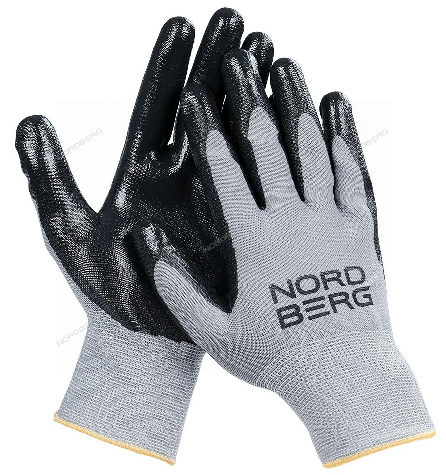 Перчатки полиэфирные NORDBERG NPG1508GB 15 класс серая основа/ черное покрытие