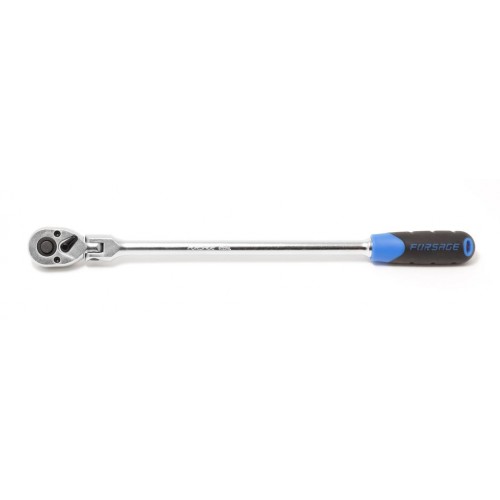 Трещотка реверсивная удлиненная шарнирная с резиновой ручкой Forsage F-802218L