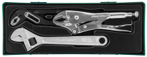 P2803SP Набор разводной ключ, ручные тиски "струбцина" и клещи переставные с коробчатым захватом в ложементе, 3 предмета