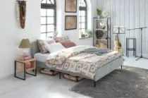 Meza каркас кровати 160х200, обивка светло-серая, каркас черный
