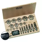 VOLKEL VO-48646 Набор метчиков комбинированных и шестигранных плашек Mf4-Mf24, мелкий шаг, 30 предметов, деревянный