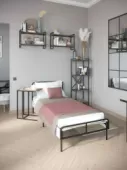 Meza Plus каркас кровати 090х200, обивка светло-серая, каркас черный