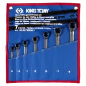 Набор комбинированных трещоточных ключей 8-19 мм чехол из теторона 7 предметов KING TONY 122A07MRN01